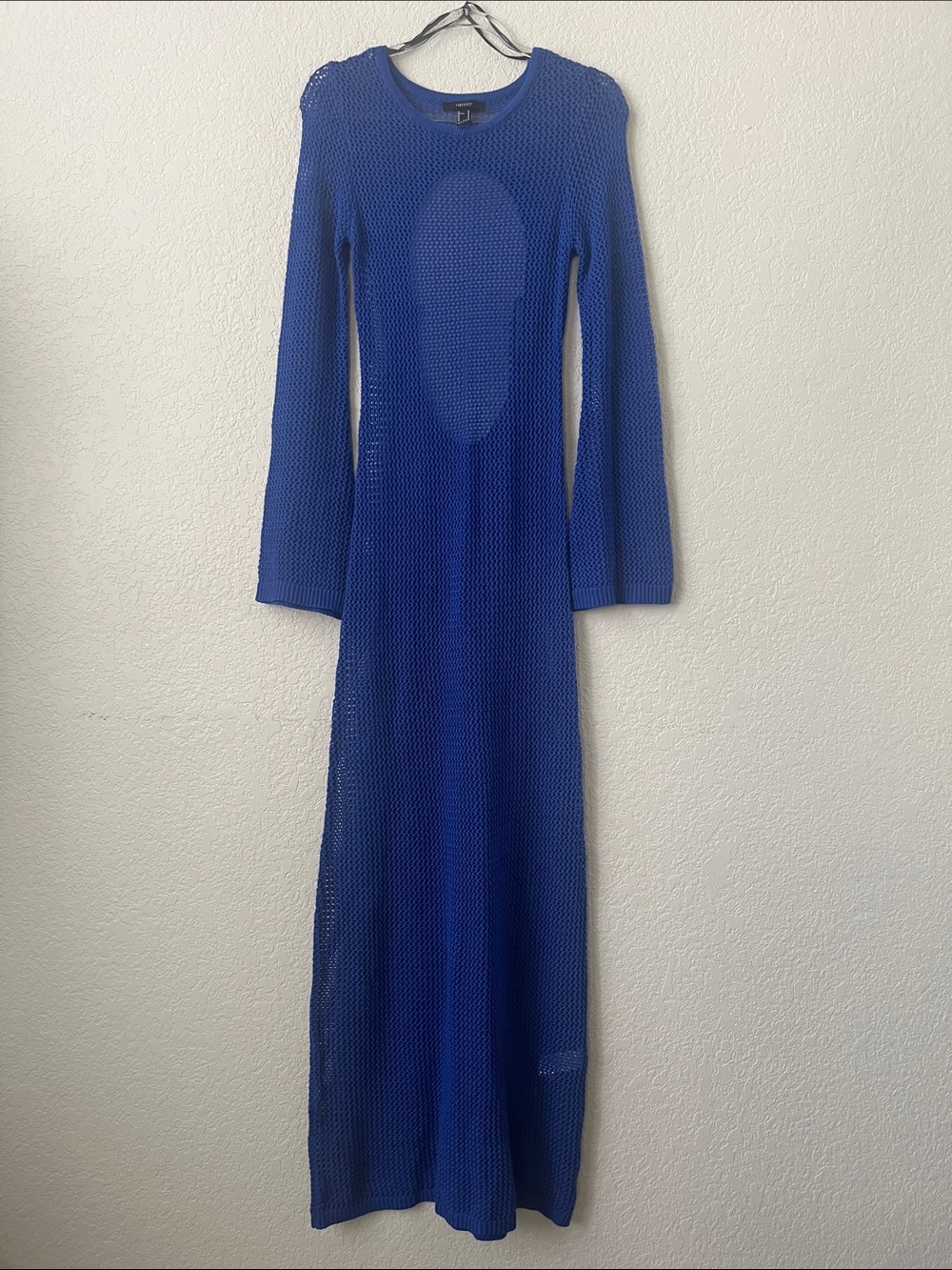 Forever 21 Women’s Medium Blue Long-Sleeve Knitted Maxi Dress with Open Back